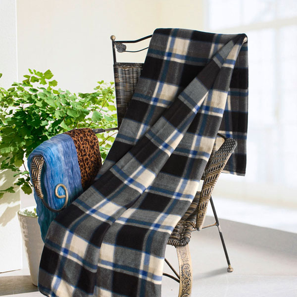 [scotch Plaids - Blue/grey/black] Soft Coral Fleece Throw Blanket (71 By 79 Inches)