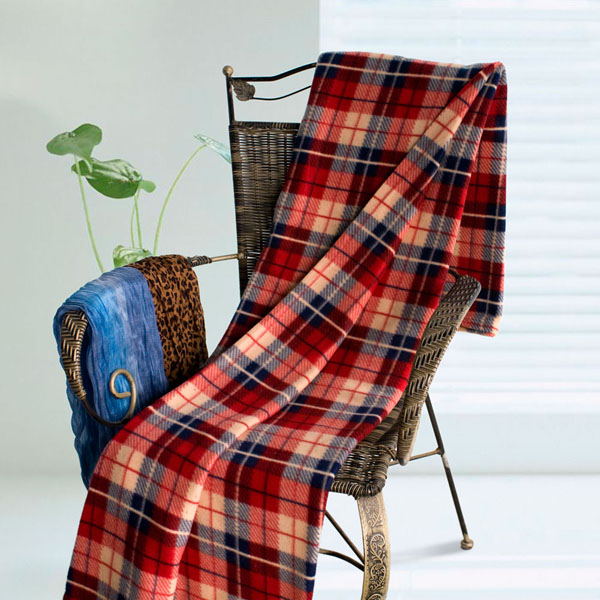 [scotch Plaids - Blue/red/cream] Soft Coral Fleece Throw Blanket (71 By 79 Inches)