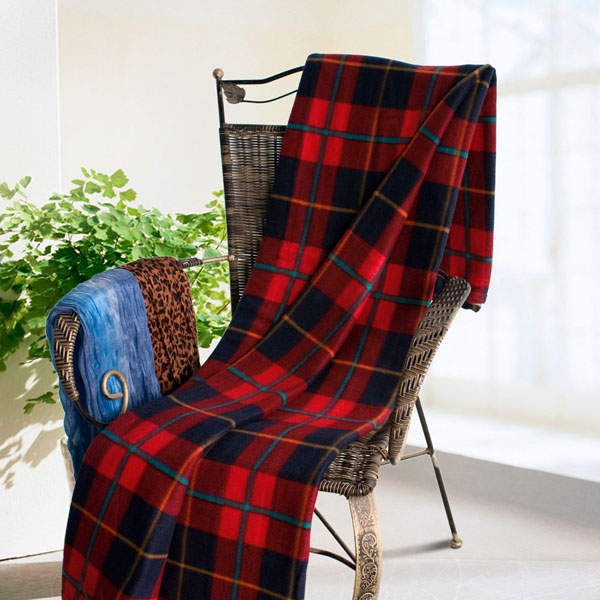 [scotch Plaids - Blue/red/orange] Soft Coral Fleece Throw Blanket (71 By 79 Inches)