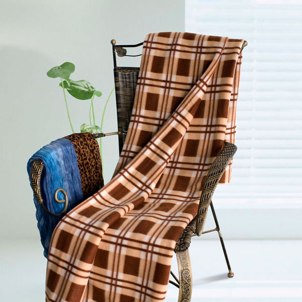 [scotch Plaids - Brown/cream/white] Soft Coral Fleece Throw Blanket (71 By 79 Inches)